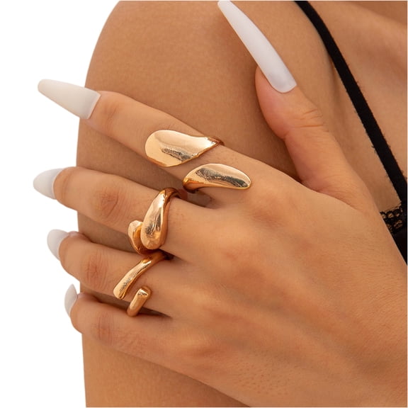 Gold Chunky Rings Set for Women Unique Non Tarnish Stackable Statement Rings Silver Thick Dome Irregular Open Finger Rings Pack Trendy Rings