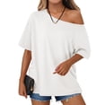 thumbnail image 5 of Short Sleeve Off Shoulder Solid Color Women Casual T Shirt, 5 of 7