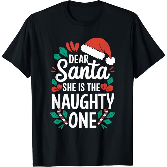 Matching Christmas Outfit for Couples He's the Naughty One T-Shirt
