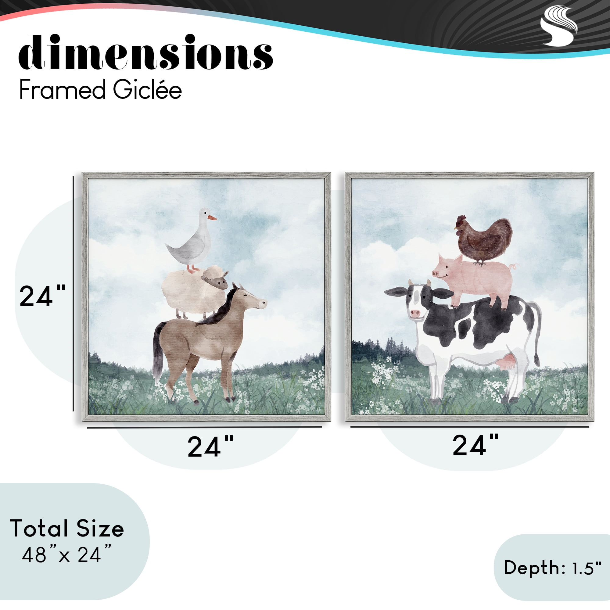 Stupell Industries Stacked Animals Blue Sky Farm 2 Piece Gray Framed Giclee Art Set, design by Kim Allen