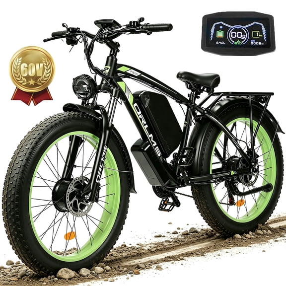 (US in Stock)Peak 6000W Dual Motor Ebike , 45-50MPH Electric Bike for Adults, 60V 25AH Battery 100Miles Range Ebike, 26Inch Fat Tire Fast Electric Bicycles for Snow Off-Road Commuter Mountain E-Bike