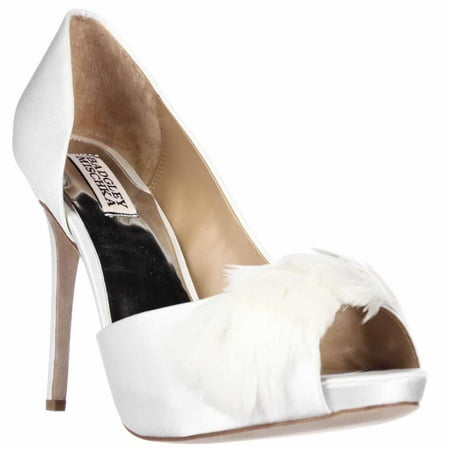 Womens Badgley Mischka Piper Platform Feather Peep Toe Dress Pumps - White