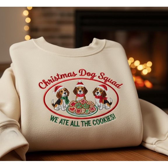 Christmas Dog Squad Beagle Sweatshirt, Funny Holiday Embroidered Crewneck, Cute Gift for Dog Lovers