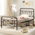 thumbnail image 3 of Patiojoy Twin Metal Bed Frame Platform Bed with Diamond Accented Headboard & Footboard Black, 3 of 10