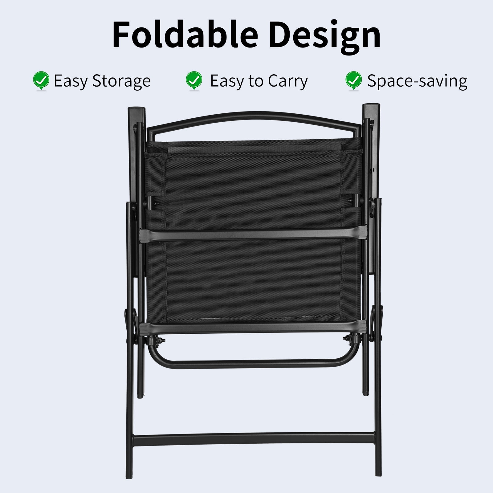 Bylring Outdoor Foldable Patio Dining Sling Chairs Set of 2 with Armrest Black Folding Portable Patio Chairs for Lawn Garden Balcony Living Room Furniture
