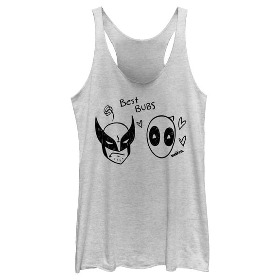 Women's Marvel: Deadpool & Wolverine Best Bubs Black and White Doodles  Racerback Tank Top