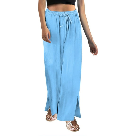 yunLCZ Pants for Women High Waisted Ladies' Fashionable And Casual Spring And Summer Drawstring Cotton And Linen Split High Waisted Pants