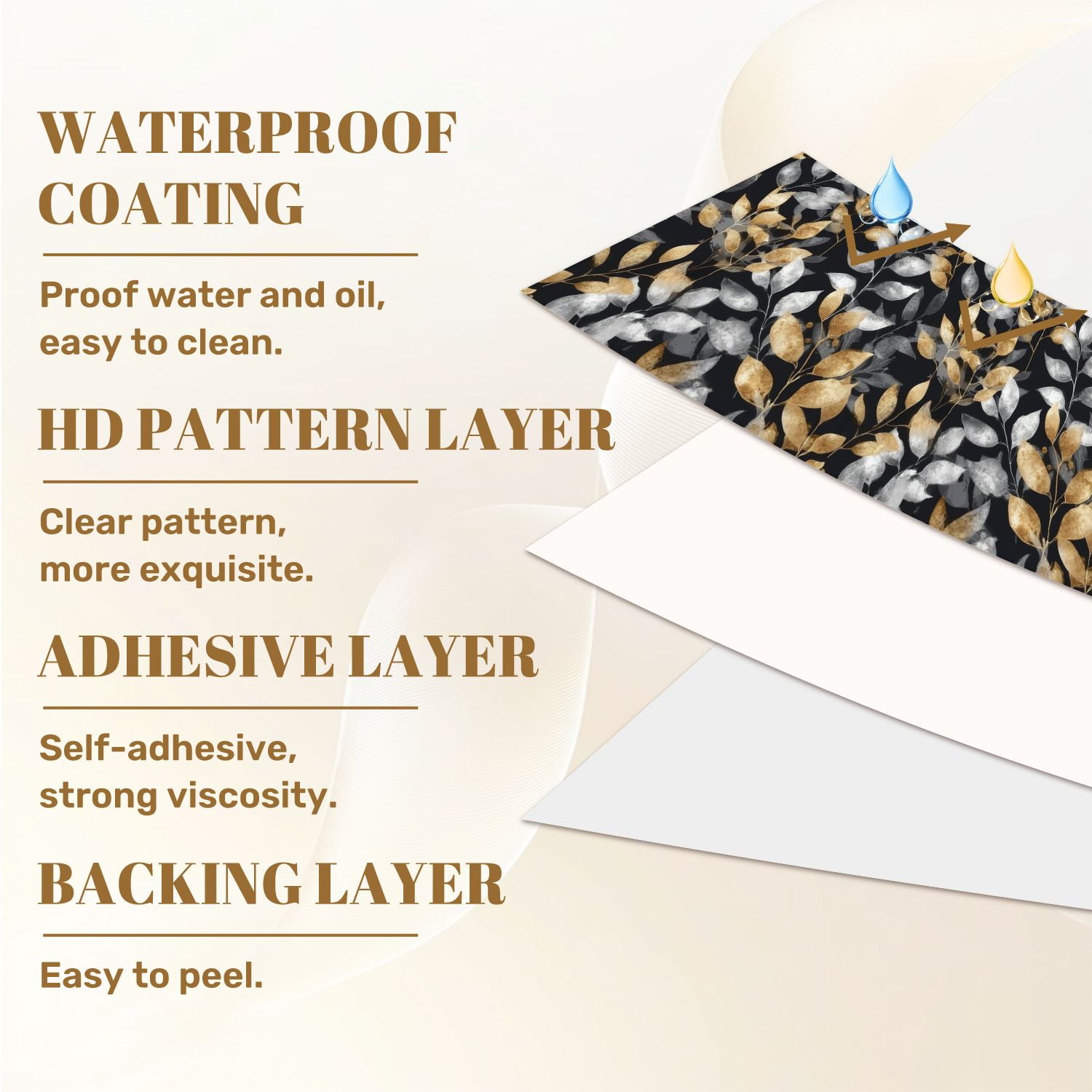 Modern Peel and Stick Wallpaper 23.6in x 9.8ft Elegant Gold Silver Leaf Dark Contact Paper Vinyl Waterproof Self Adhesive Wall Paper for Bedroom Shelf Cabinet Renter Friendly