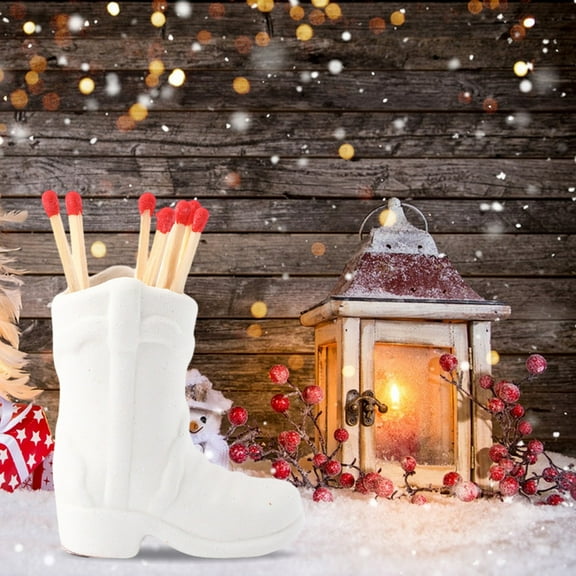 Leodye 1PCS Mini Ceramic boots matchbox Decor - Cute Western-style Ornament, forholiday Party -2.75x2.75x1.18in