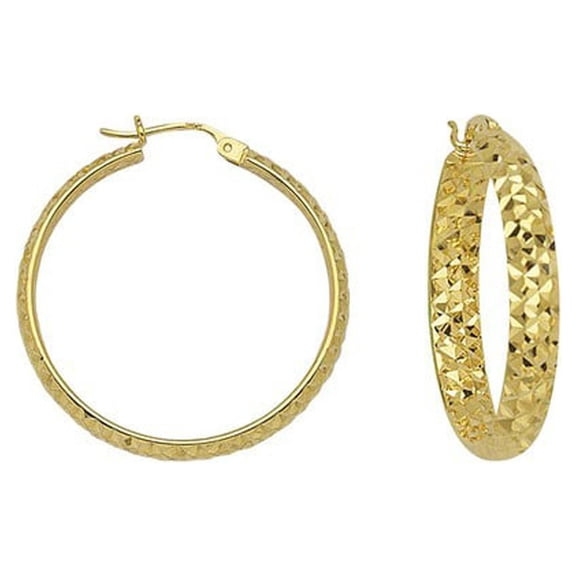 14k Yellow Gold Sparkle-Cut Hoop Earrings Measures 3x20mm - 1.6 Grams