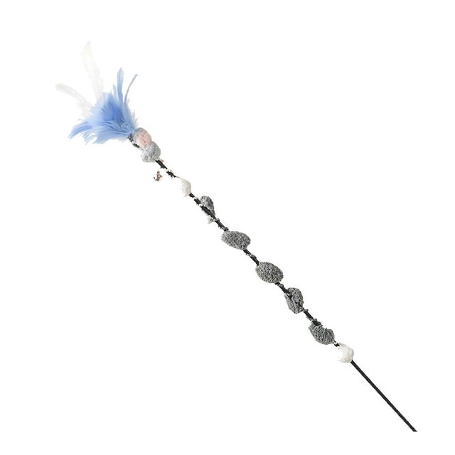 Cat Teaser Wand Toy Reduce Boredom Fun Interactive Cat Stick Toy with Flower Feather Bell for Cats Kitten Blue