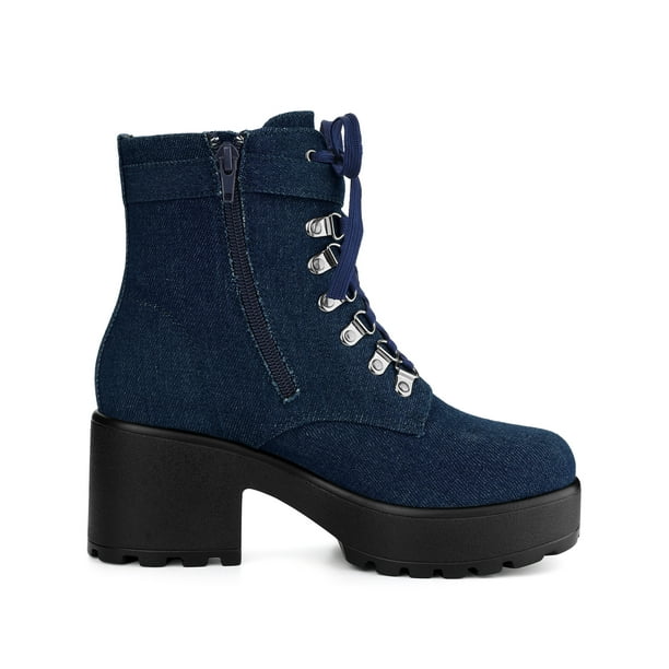 Allegra K Women s Chunky Heel Platform Ankle Combat Boots Dark
