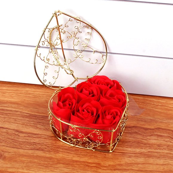 Pisexur Belleza Maquillaje Cesta de hierro con rosas de jabón, caja de regalo para Tanabata, regalo de San Valentín, flor eterna, regalo creativo para bodas.para mujeres y hombres