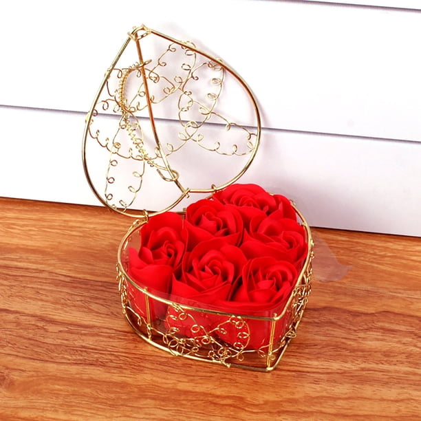 Jabones Cesta de hierro Jabón rosa Caja de regalo de flores Tanabata Regalo de San Valentín Flor eterna Boda Regalo creativo los pétalos