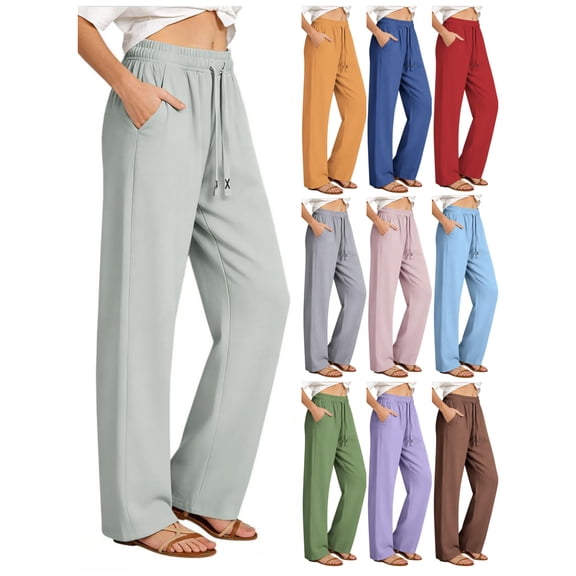 SSYGGI Womens Hiking Pants Quick Dry Straight Leg Pants Lightweight Travel Golf Drawstring Elastic Waist Trousers with Pockets Breathable Athletic Comfy Fit Slacks Trousers