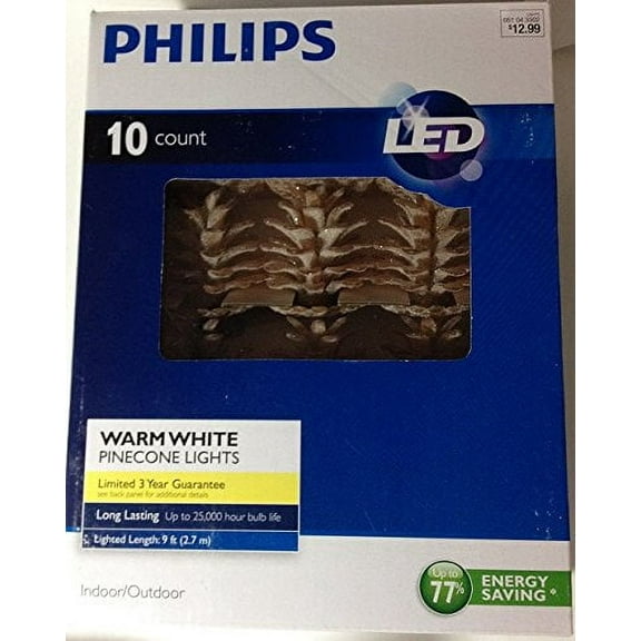 Philips 10 Warm White Pinecone Lights - Indoor/Outdoor LED 9 ft Lighted Length