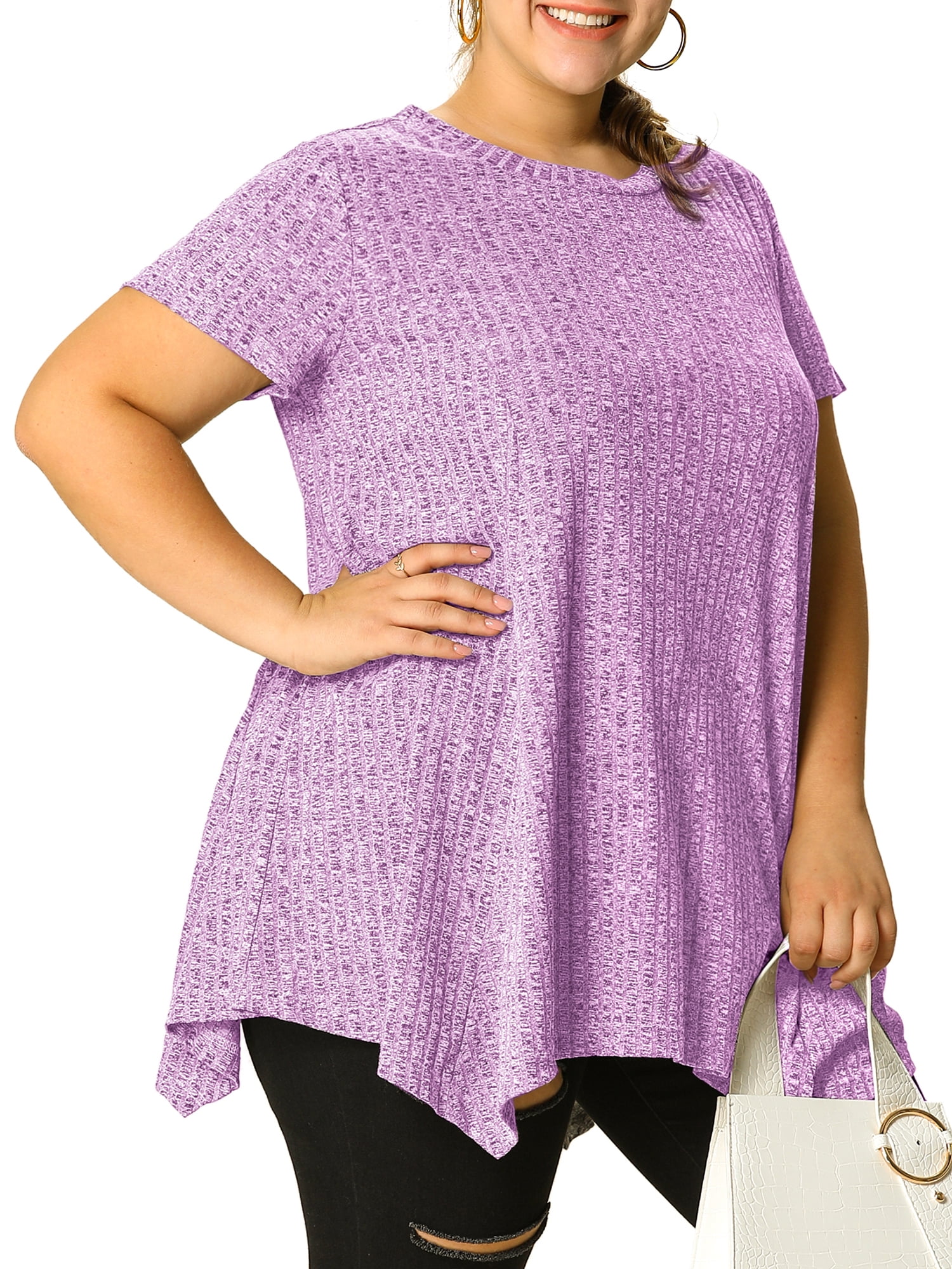 DARING DIVA Women's Plus Crew Neck Flowy Swing Loose Tunic Tops 3X Purple