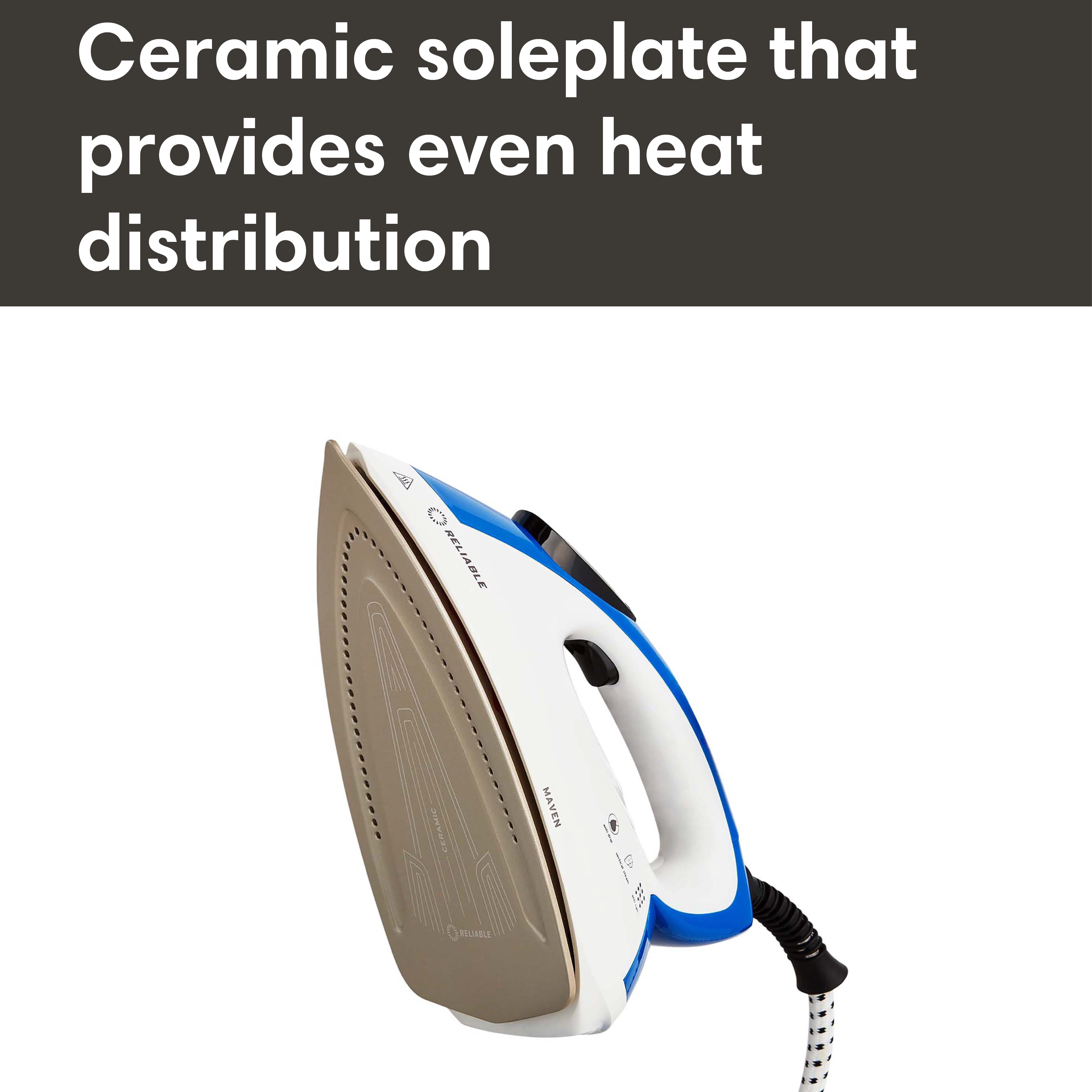 Reliable Maven 1L Home Ironing Station with Ceramic Soleplate and Auto Shut-Off, White & Blue