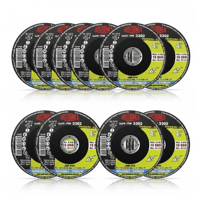 10 Pz Disco Corte Acero Austromex Inoxidable 115x1x22.23mm Amarillo