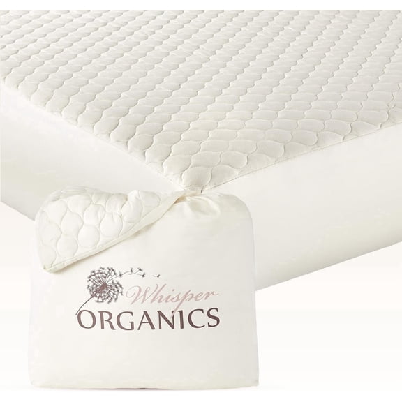 Whisper Organics 100% Cotton Organic Mattress Protector, 300TC Mattress Pad, Twin size, Ivory