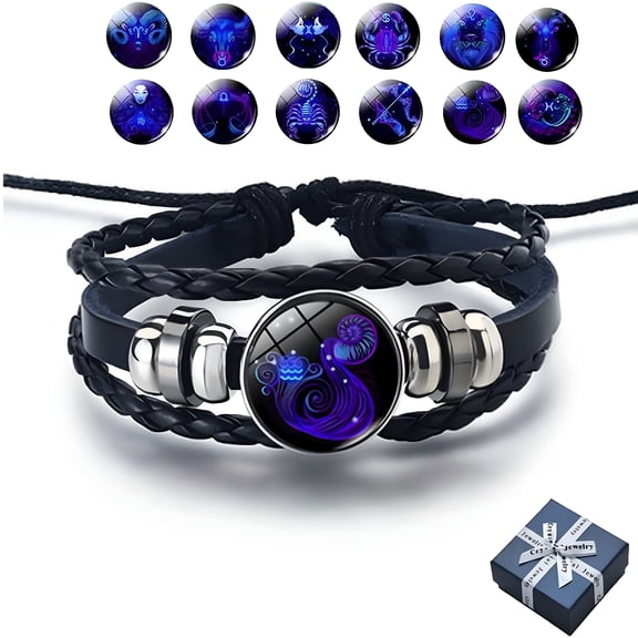 DESIGNICE Zodiac Signs Spirit Bracelet, Serene Manifestation Bracelet, Multilayer Adjustable 12 Constellations PU Leather Zodiac Bangles Unisex