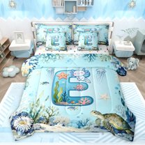 Feelyou Cartoon Axolotl Bedding Comforter Set 7 Pieces, Cartoon Letter E Full Bedding Set