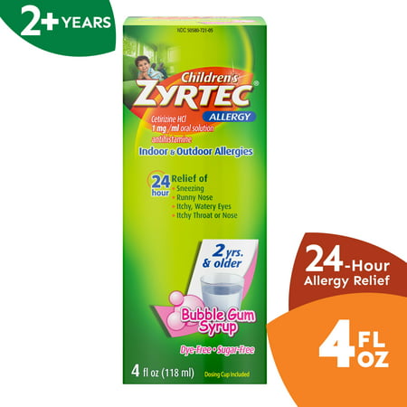 Zyrtec 24 Hour Children's Allergy Relief Syrup, Bubble Gum, 4 fl. Oz