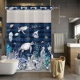 thumbnail image 3 of Ocean Coastal No Hook Shower Curtain with Snap in Liner Sea Turtle Coral Starfish Seaweed Stripes Waterproof Bathroom Shower Curtain with See Through Top Window for Bathtub 72" x 84", 3 of 9