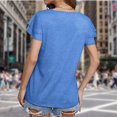 thumbnail image 4 of Camiseta Camiseta holgada con cuello en V de doble capa de color sólido de verano para mujer Cgtredaw para Mujer Azul T M, 4 of 6