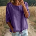 thumbnail image 6 of Helii Women's Cotton Linen Blouse – 3/4 Lantern Sleeve Round Neck Top, Plus Size Loose Fit Tunic with Drawstring Hem, Breathable Summer Shirt for Casual Vacation Dark Purple,L, 6 of 9