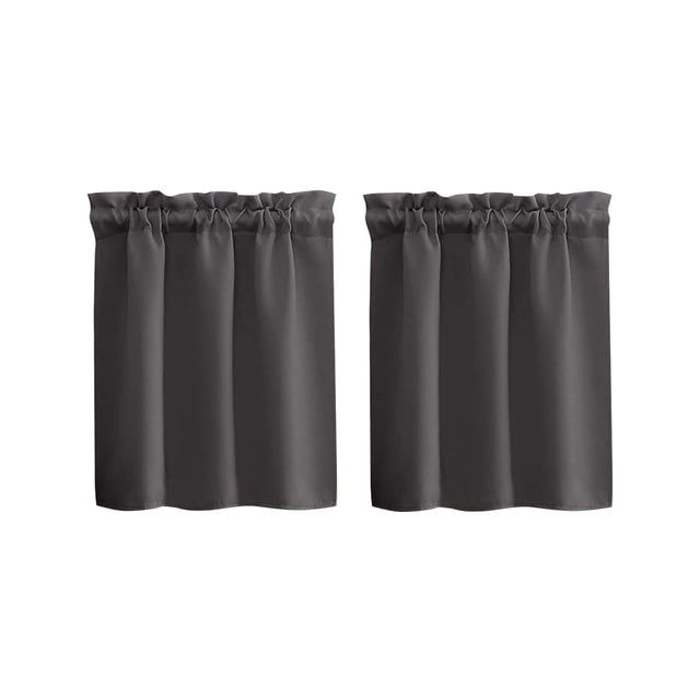 Cuxi Short Curtain for Kitchen, Cafe Window Treatment, Rod Pocket Small Curtain for Bathroom Rv Cabin, Light Filtering Decorative Panel Set of 2, 2X Short Curtains Dark Gray