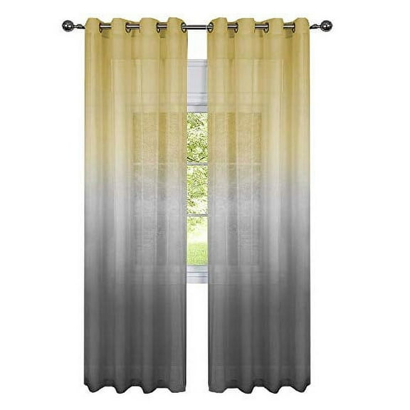 GoodGram 2 Pack Semi Sheer Ombre Chic Grommet Curtain Panels - Assorted Colors (Yellow/Grey Multi)