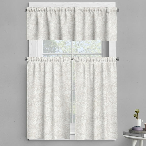 Ambesonne Ivory Valance & Curtain, Spring Blossoms Field, 55"x45", White Beige