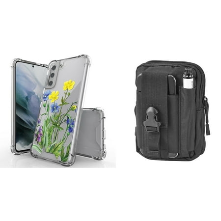 BC AquaFlex Series Bumper Case for Samsung Galaxy S21 with Tactical EDC MOLLE Pouch and Touch Tool - Flower Bouquet