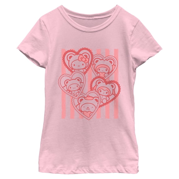 Girls Hello Kitty Stripes and Heart Friends T Shirt