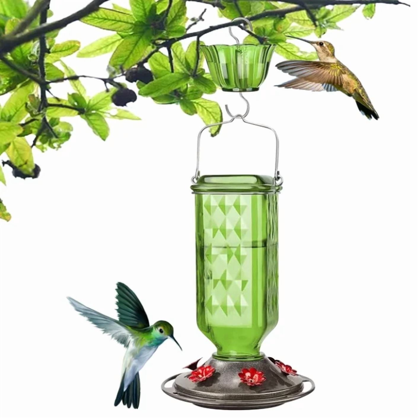 2026 NEW Glass Hummingbird Feeder for Outdoor Hanging, 24 Ounces, 6 Feeding Ports, Bird Nectar Feeder for Garden Décor, Ant Moat Included Lavender purple