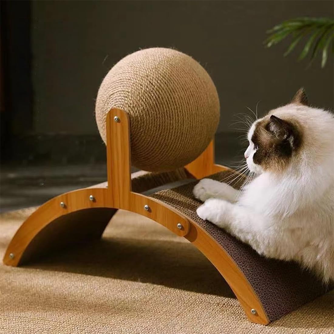 Cat Scratching Ball on Stand, Cat Scratching Post Design with Arch Bridge and Ball for Indoor Cat Kittens Interactive Pet Toys, for Feline Entertainment & Claw Car (Large)