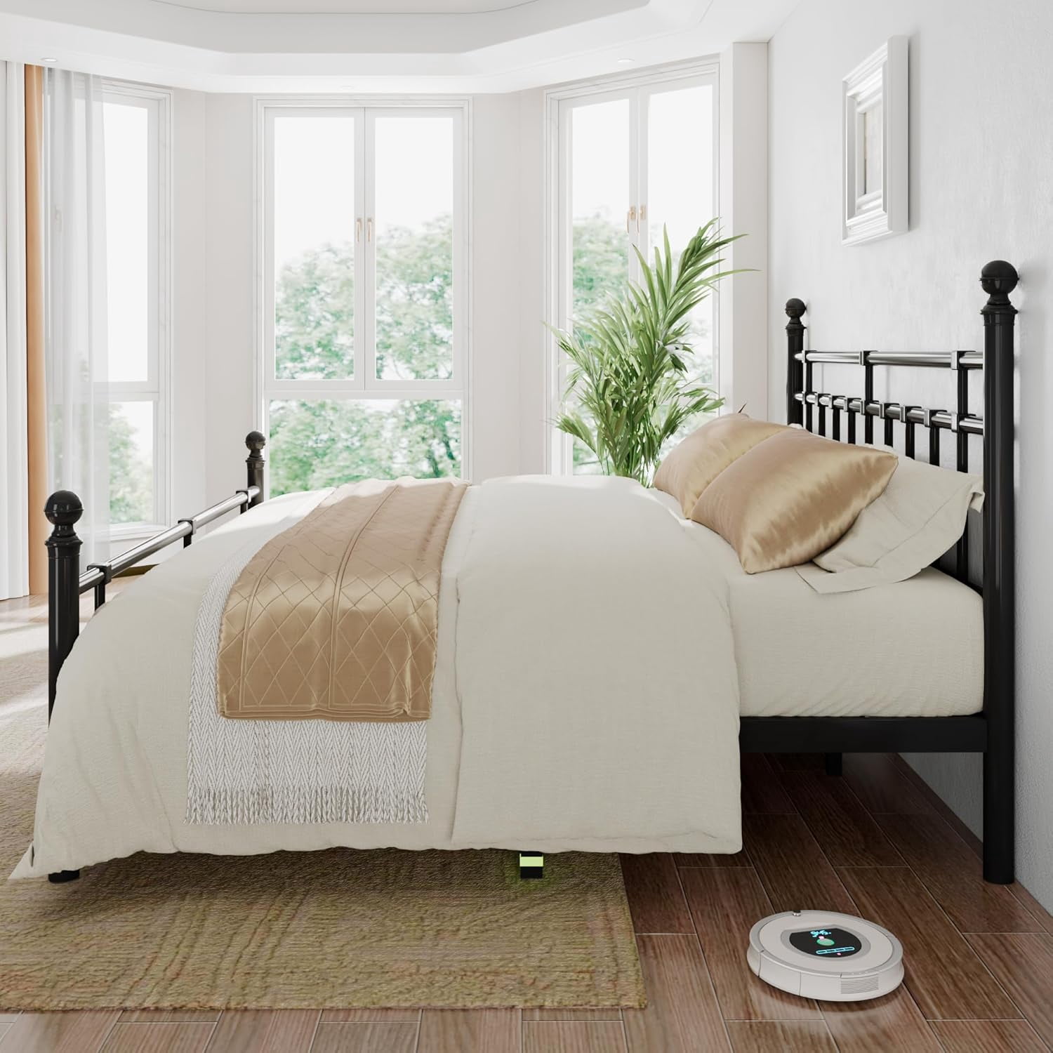 iPormis King Metal Bed Frame with Victorian Vintage Headboard and Footboard, Black