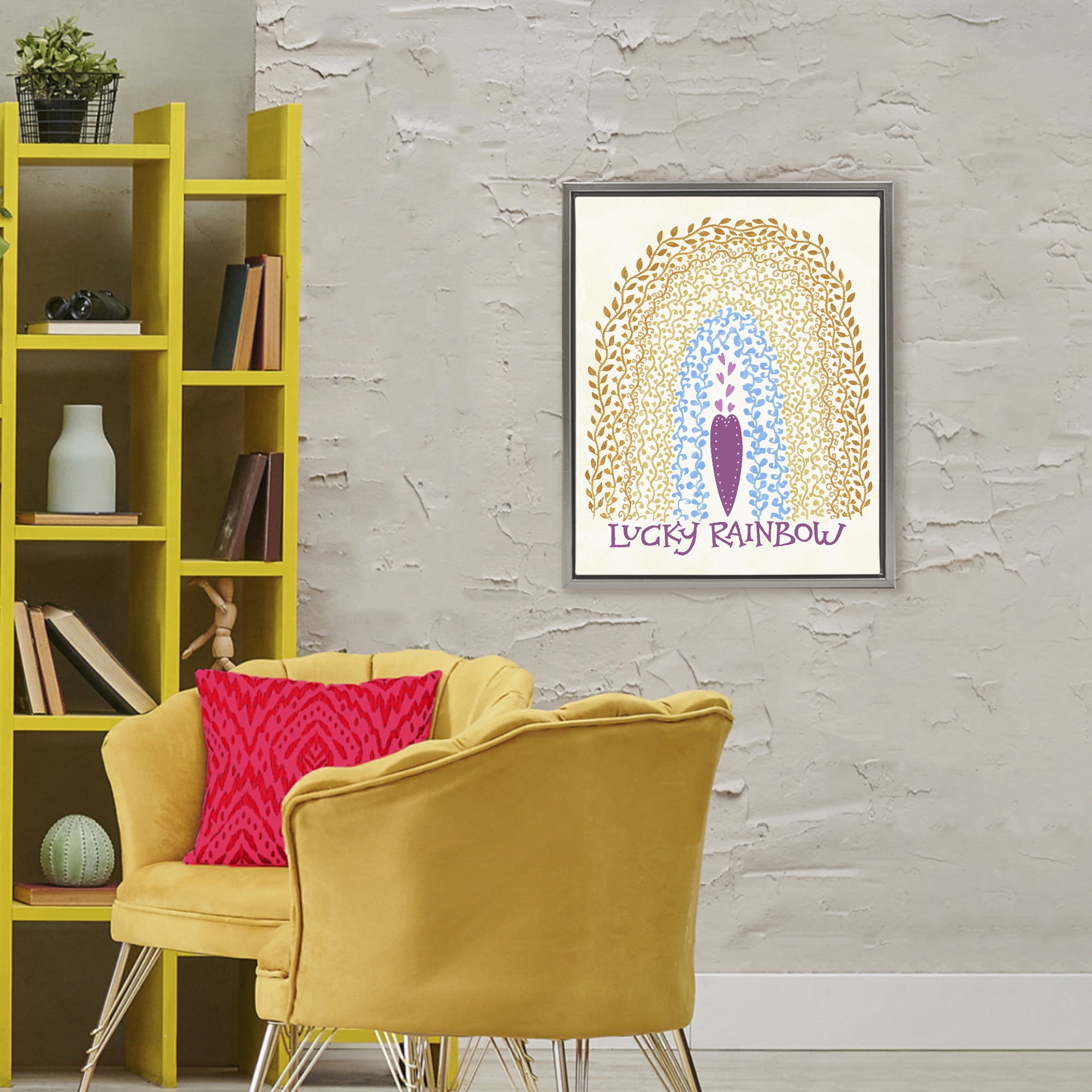Stupell Industries Boho Lucky Rainbow Gray Framed Floater Canvas Wall Art, design by Connie Summers