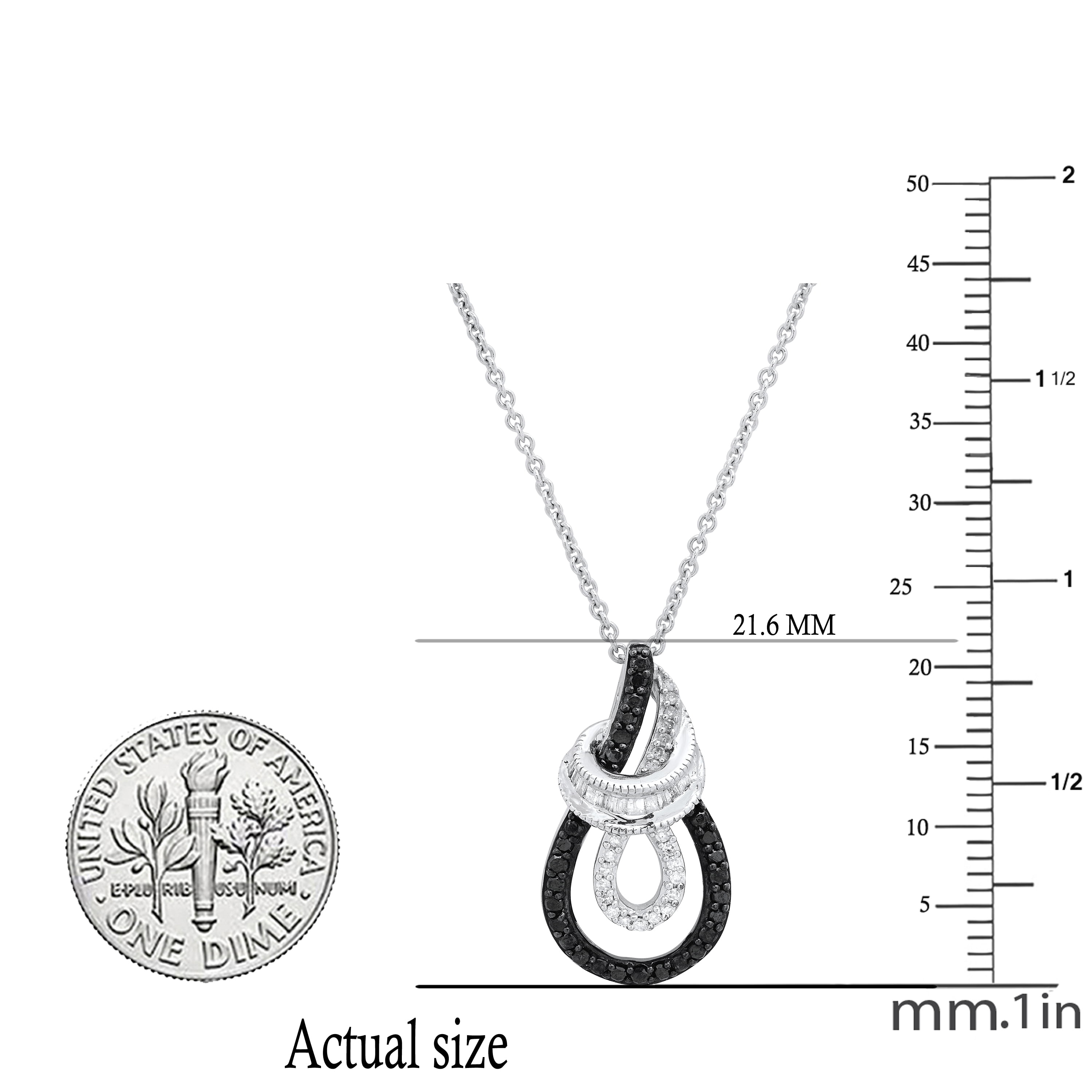 Dazzlingrock Collection 0.25 Carat (ctw) Baguette & Round White & Black Diamond Teardrop Pendant for Women with 18 Inch Silver Chain in 925 Sterling Silver