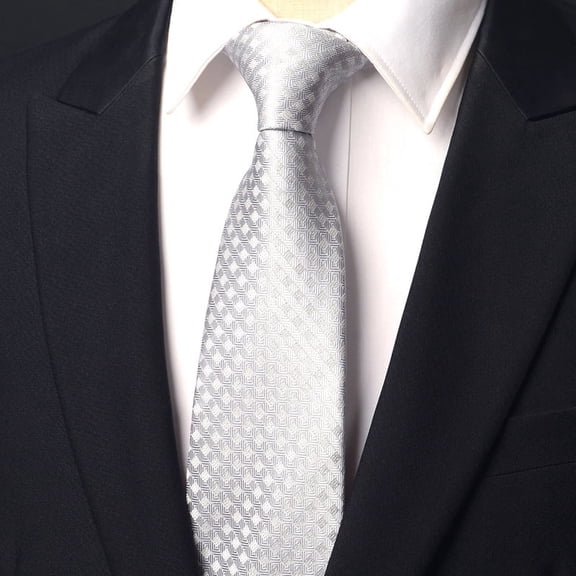 Yongchuantie Men's Silver Checkered Pattern Tie 8CM Wide Tie Gift Box