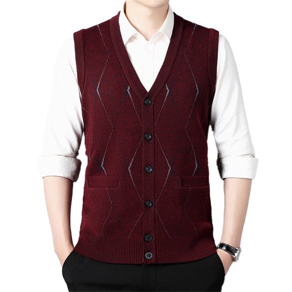 GBSYEWXS Vest Sweater For Men V-Neck Sleeveless Outwear Outdoor Solid Color Wine Sweaters