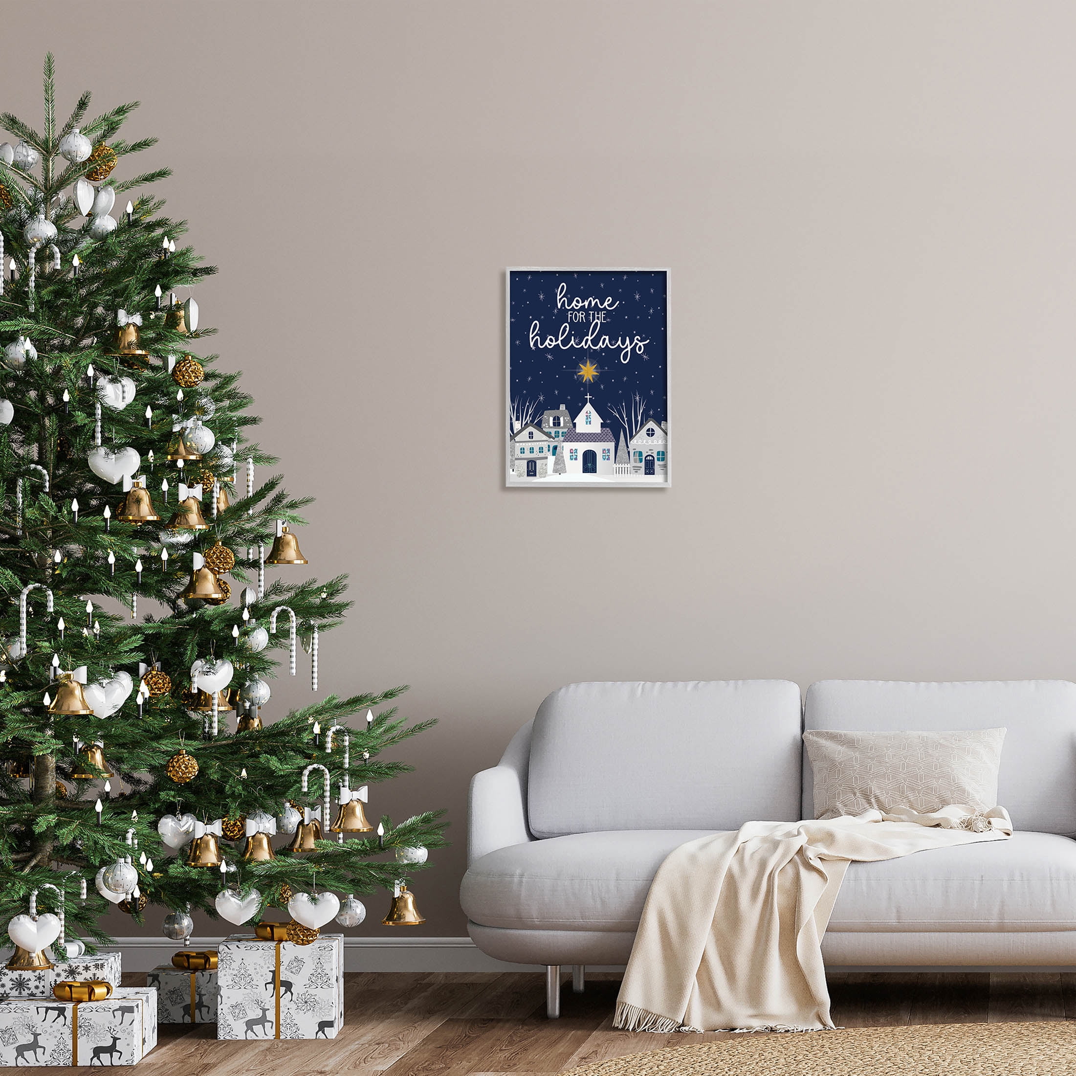 Stupell Industries Home For The Holidays Night Sky Graphic Art Gray Framed Art Print Wall Art, Design by Linda Birtel