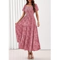 thumbnail image 4 of PRETTYGARDEN Women's Summer Boho Maxi Dresses Floral Short Sleeve Square Neck Smocked Flowy Long Dress Vacation Outfits, 4 of 10