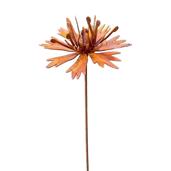 Outdoor Metal Yard Stake Display for Garden Patio and Planter—Weather Art Garden Ornament with Floral Chrysanthemum Print for Exterior Spaces