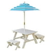 KidKraft Wooden Outdoor Table & Bench, Children's Furniture, White with Turquoise & White Umbrella