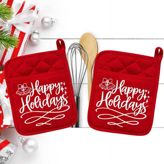 Happy Holidays - Pocket Pot Holder - Oven Mitt - Hot Pad - 017