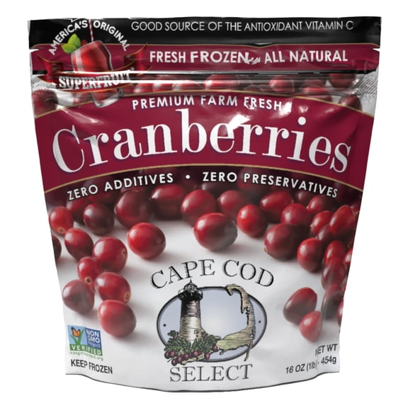 Cape Cod Select Premium Frozen Cranberries, 16 oz Resealable Pouch, Non-GMO, Kosher Certified