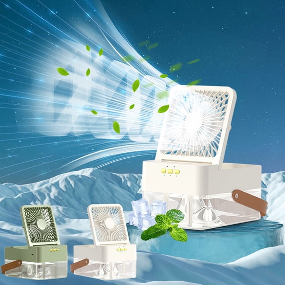 Vacemry 2Pcs Misting Desk Fan, Humidifying Desktop Fan with Remote, Double Spray Misting Cooler for Summer, USB Rechargeable Fan with Night Light, Portable Air Cooler for Office