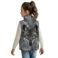 thumbnail image 2 of Uorisanigo Unisex Kids Fleece Vest Fuzzy Girls Boys Sleeveless Gray Wolf Print Jacket Fall Winter Warm Outwear Full-Zip Jacket Vest Trendy Clothes Stand Collar Outwear, 2 of 7